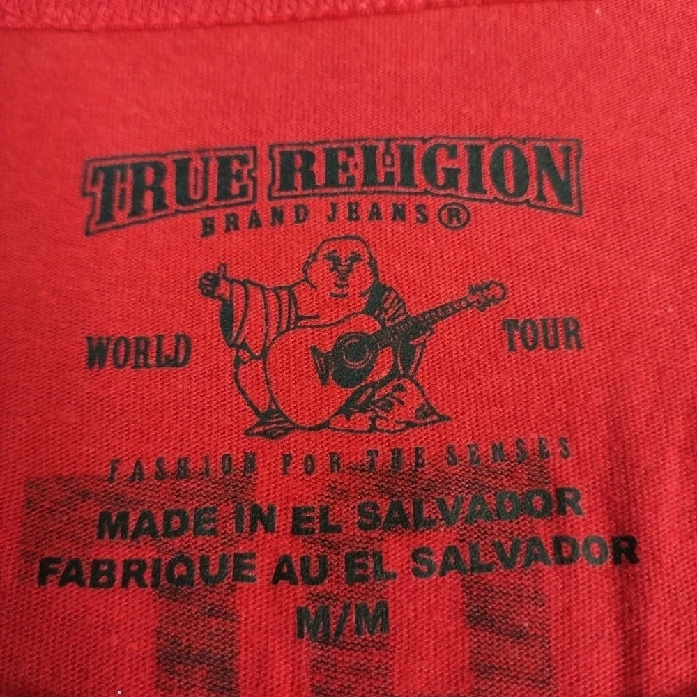 True Religion T-shirt Men’s Red Black Palm Tree Print Shortsleeve Size M NWOT